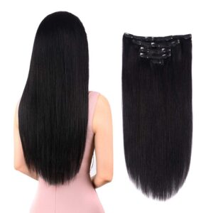 Aseternity Hair Extensions for Women, 5 Clip-in, Straight, Black